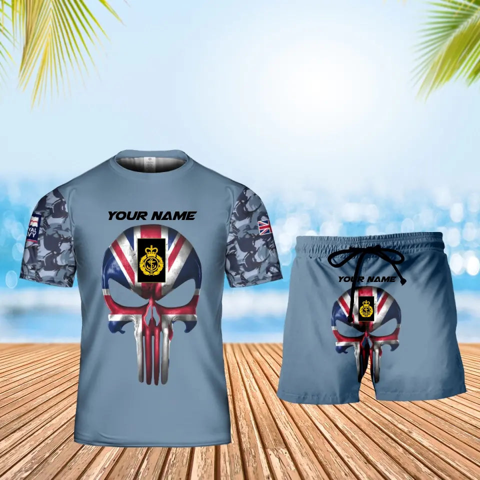 Personalisiertes britisches Soldaten-/Veteranen-Tarnmuster mit Namen und Rang, Kombi-T-Shirt + Short, 3D-Druck – 17168544