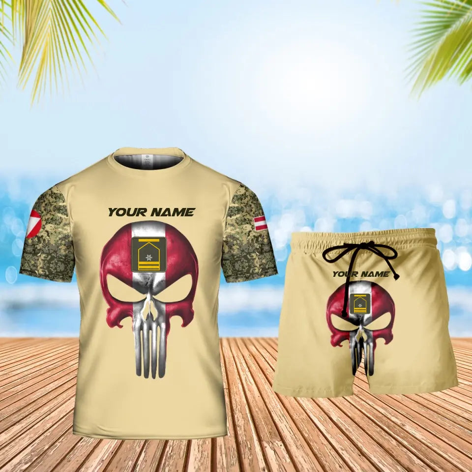 Personalisiertes österreichisches Soldaten-/Veteranen-Tarnmuster mit Namen und Rang, Kombi-T-Shirt + Short, 3D-Druck – 17168544