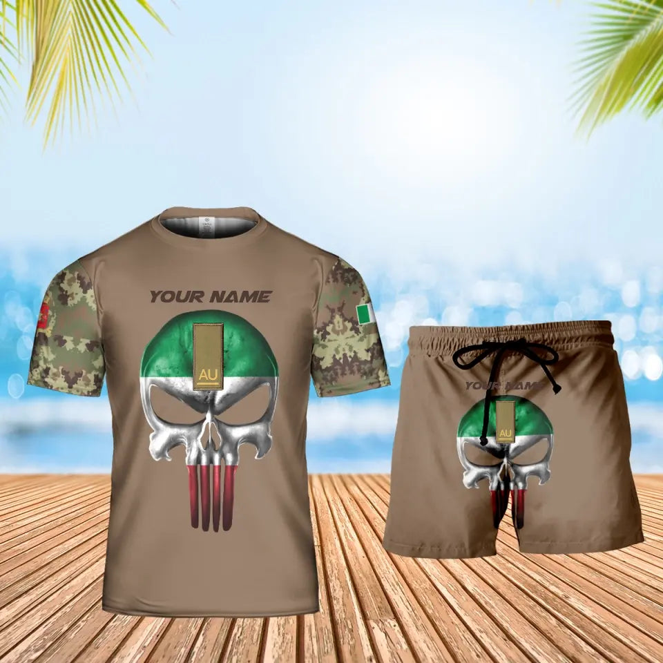 Personalisiertes italienisches Soldaten-/Veteranen-Tarnmuster mit Namen und Rang, Kombi-T-Shirt + Short, 3D-Druck – 17168544