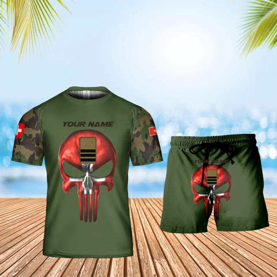 Personalized Swiss Soldier/ Veteran Camo With Name And Rank Combo T-Shirt + Short 3D Printed - 17168544