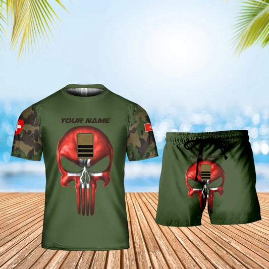 T-shirt personnalisé avec camouflage soldat/vétéran suisse avec nom et grade + short imprimé en 3D - 17168544