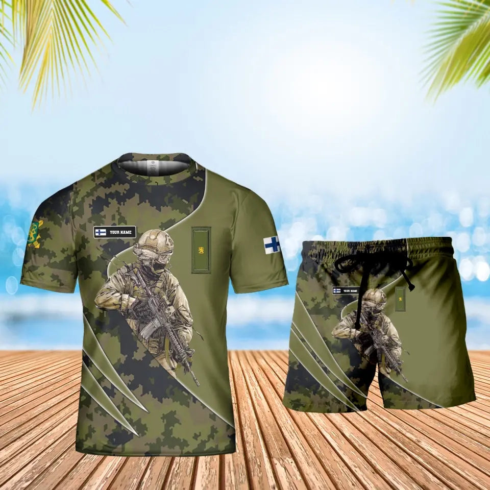 Personalized Finland Soldier/ Veteran Camo With Name And Rank Combo T-Shirt + Short 3D Printed  - 15052401QA