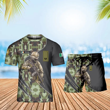 Personalisiertes irisches Soldaten-/Veteranen-Tarnmuster mit Namen und Rang, Kombi-T-Shirt + Short, 3D-Druck – 15052401QA