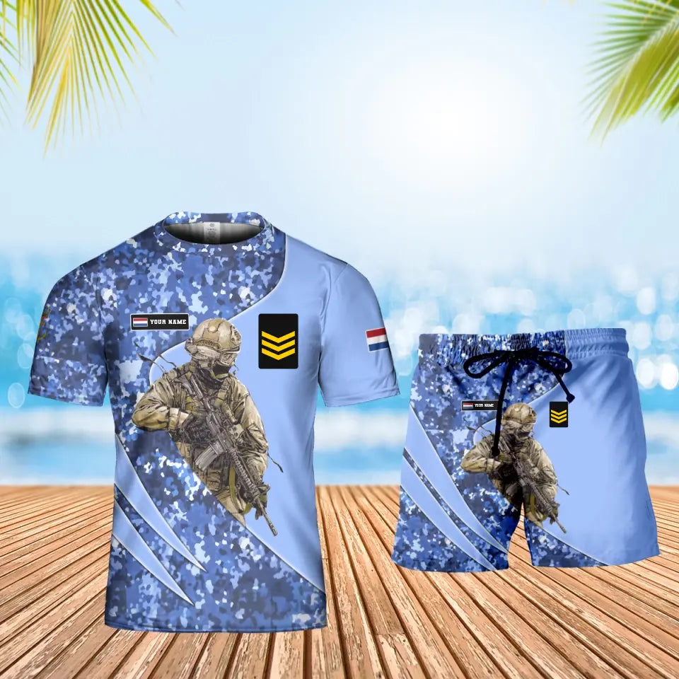 Personalized Netherlands Soldier/ Veteran Camo With Name And Rank Combo T-Shirt + Short 3D Printed  - 15052401QA