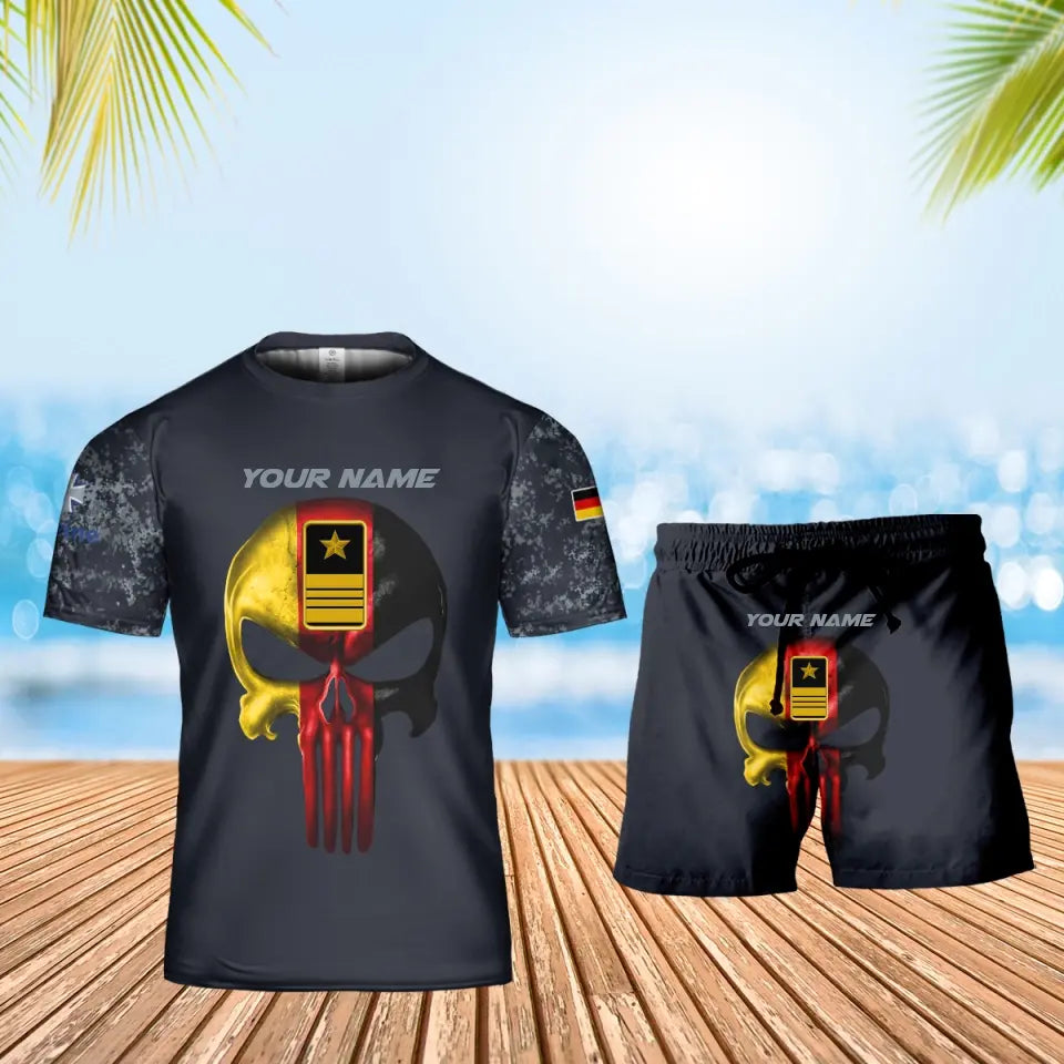 Personalisiertes deutsches Soldaten-/Veteranen-Tarnmuster mit Namen und Rang, Kombi-T-Shirt + Shorts, 3D-Druck – 17168544