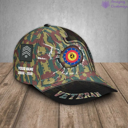 Personalized Rank, Year And Name Belgium Soldier/Veterans Camo Baseball Cap - 17170272