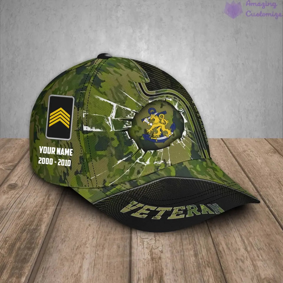 Casquette de baseball camouflage personnalisée avec rang, année et nom pour soldat/vétéran finlandais - 30052401QA