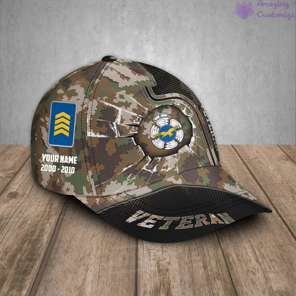 Casquette de baseball camouflage personnalisée avec rang, année et nom pour soldat/vétéran finlandais - 30052401QA