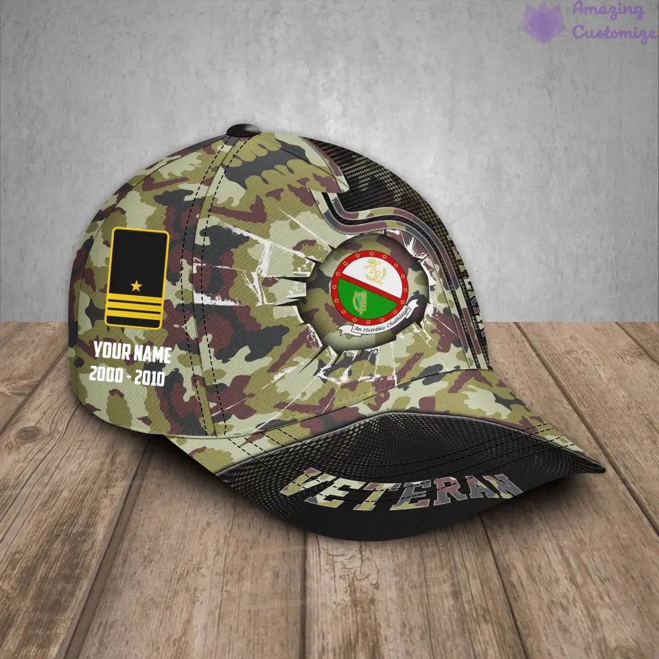 Casquette de baseball camouflage personnalisée avec rang, année et nom pour soldat/ancien combattant irlandais - 30052401QA