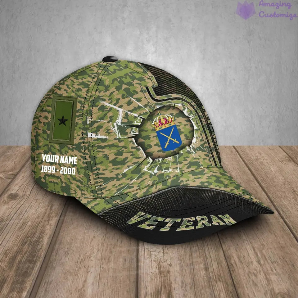 Casquette de baseball camouflage personnalisée avec grade, année et nom pour soldat/ancien combattant suédois - 17170272