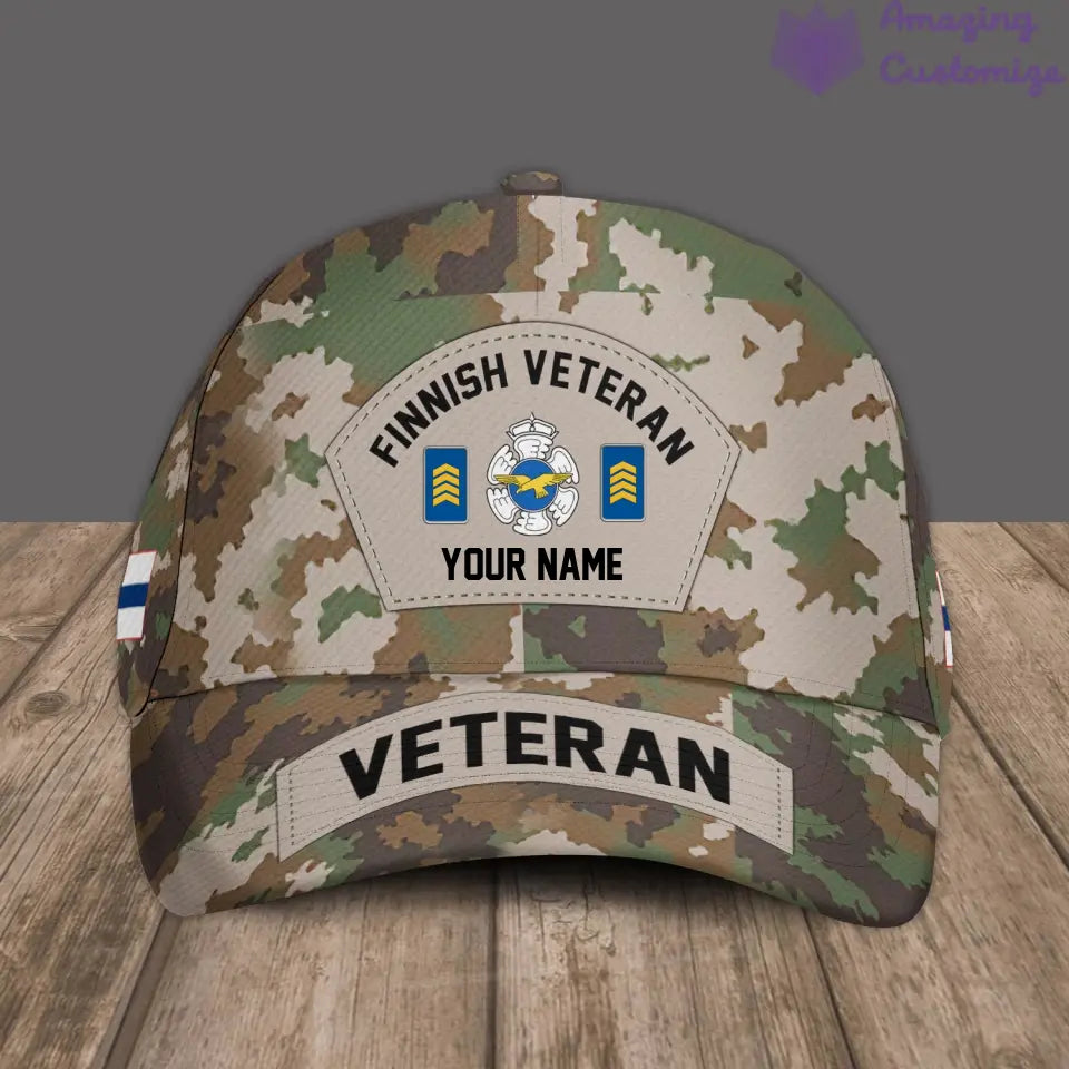 Casquette de baseball camouflage personnalisée avec rang et nom pour soldat/vétéran finlandais - 30052402QA