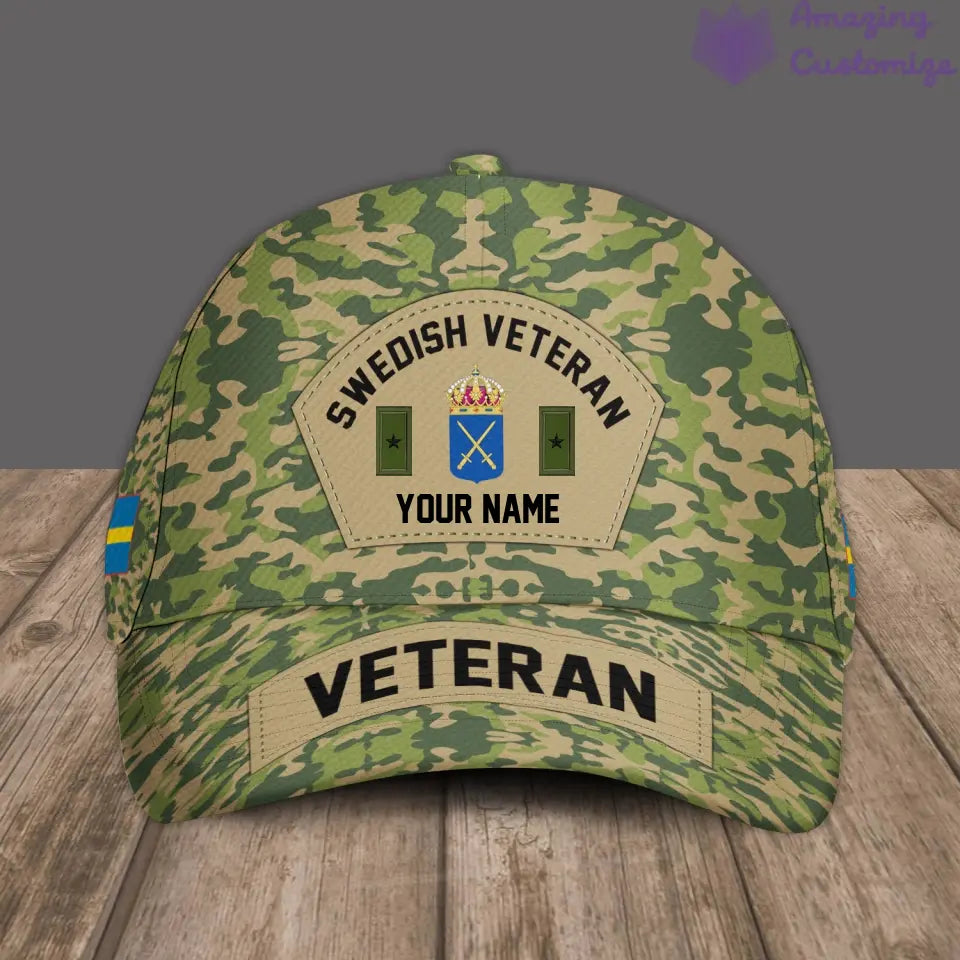 Personalized Rank And Name Sweden Soldier/Veterans Camo Baseball Cap - 30052402QA