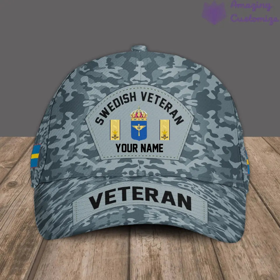 Personalized Rank And Name Sweden Soldier/Veterans Camo Baseball Cap - 30052402QA