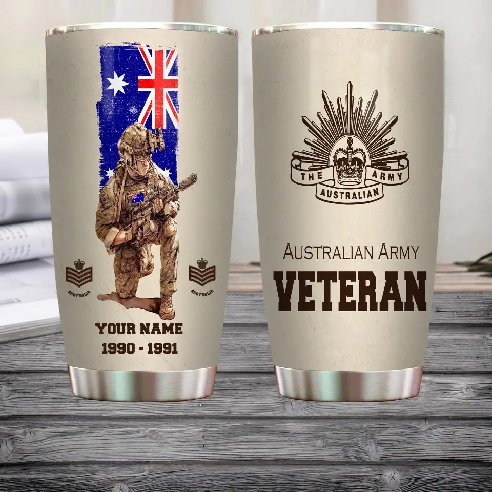 Personalisierter australischer Veteranen-/Soldat-Becher mit Rang, Jahr und Namen - 10062401QA