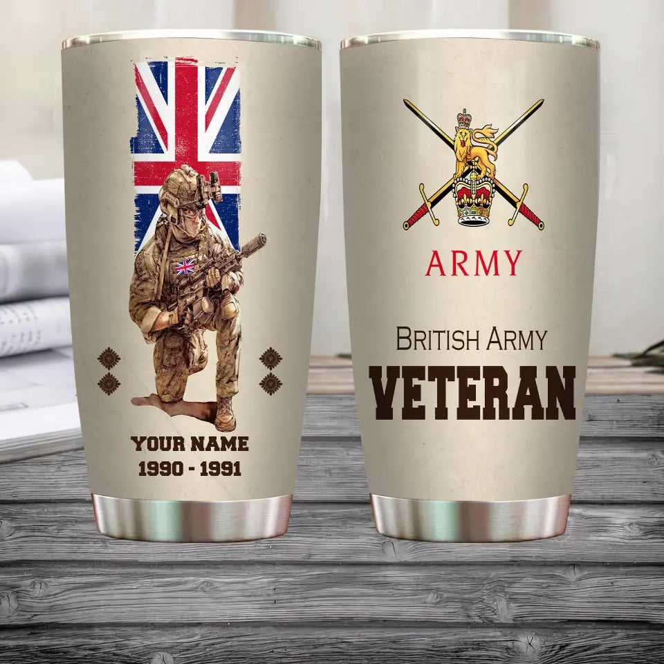 Verre personnalisé pour vétéran/soldat britannique avec grade, année et nom - 10062401QA