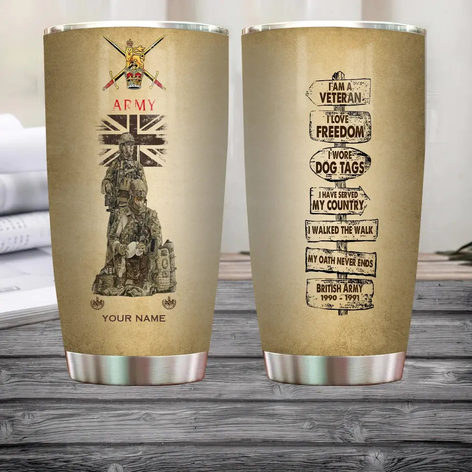 Personalisierter Becher mit Aufschrift „UK Veteran/Soldat“ mit Rang, Jahr und Namen – 12062401QA