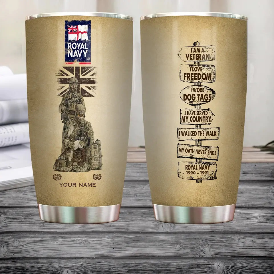 Personalisierter Becher mit Aufschrift „UK Veteran/Soldat“ mit Rang, Jahr und Namen – 12062401QA