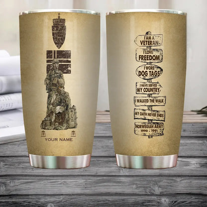 Personalisierter Becher mit Aufschrift „Norwegen-Veteran/Soldat“ mit Rang, Jahr und Namen – 12062401QA