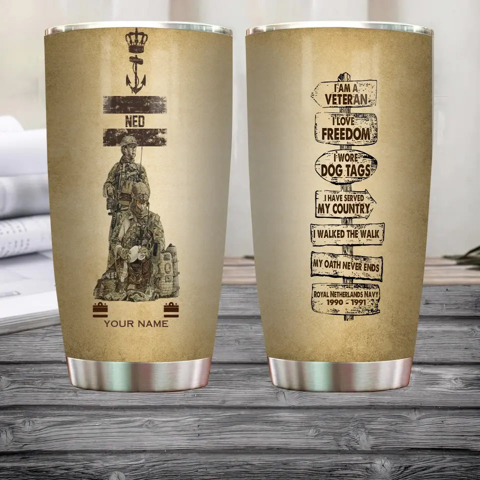 Personalized Netherlands Veteran/ Soldier With Rank, Year And Name Tumbler - 12062401QA