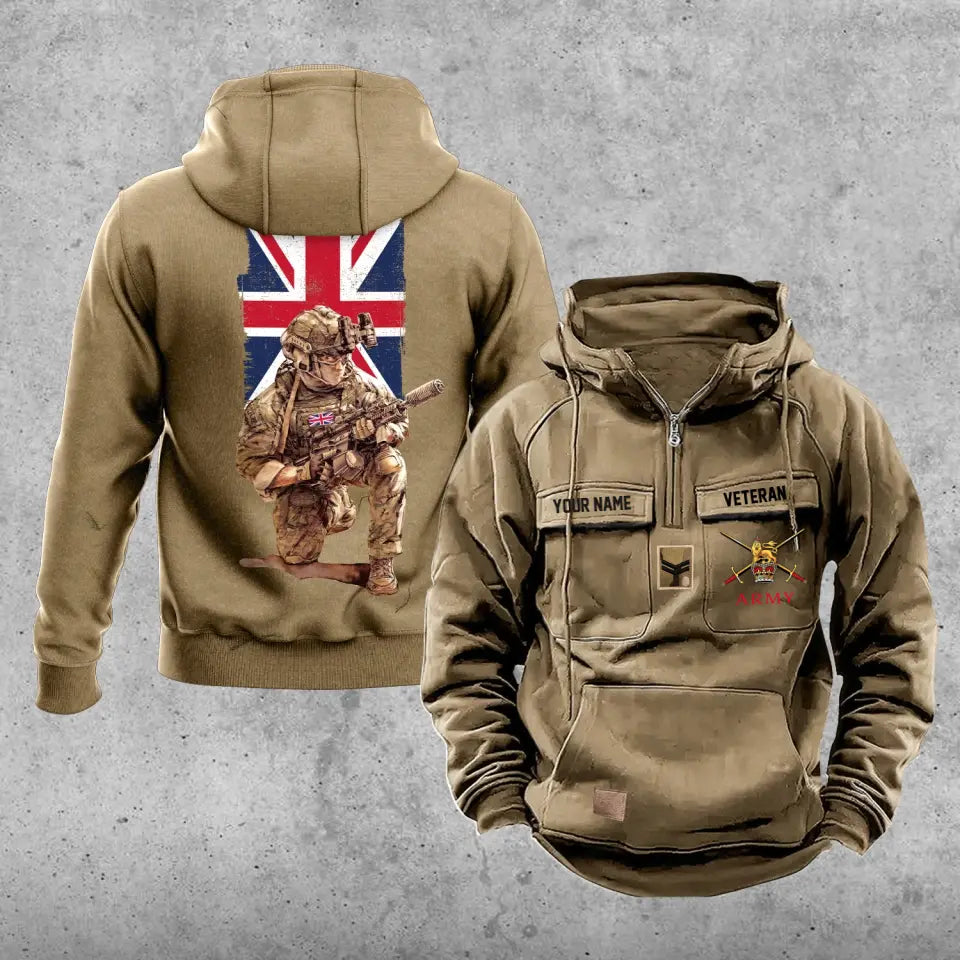 Sweat à capuche vintage personnalisé avec imprimé soldat/vétéran britannique - 21062402QA