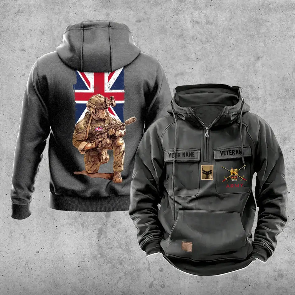 Sweat à capuche vintage personnalisé avec imprimé soldat/vétéran britannique - 21062402QA