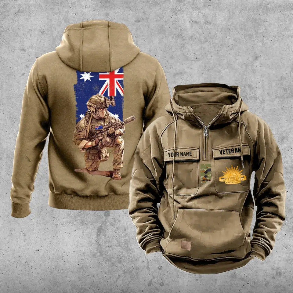 Personalisierter australischer Soldat/Veteran Vintage Hoodie mit Allover-Druck - 21062402QA