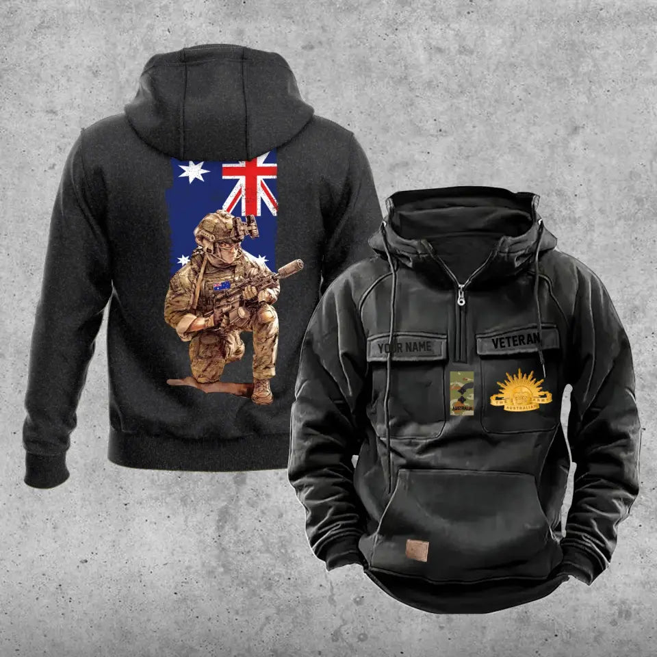 Sweat à capuche vintage personnalisé soldat/vétéran australien imprimé sur toute la surface - 21062402QA