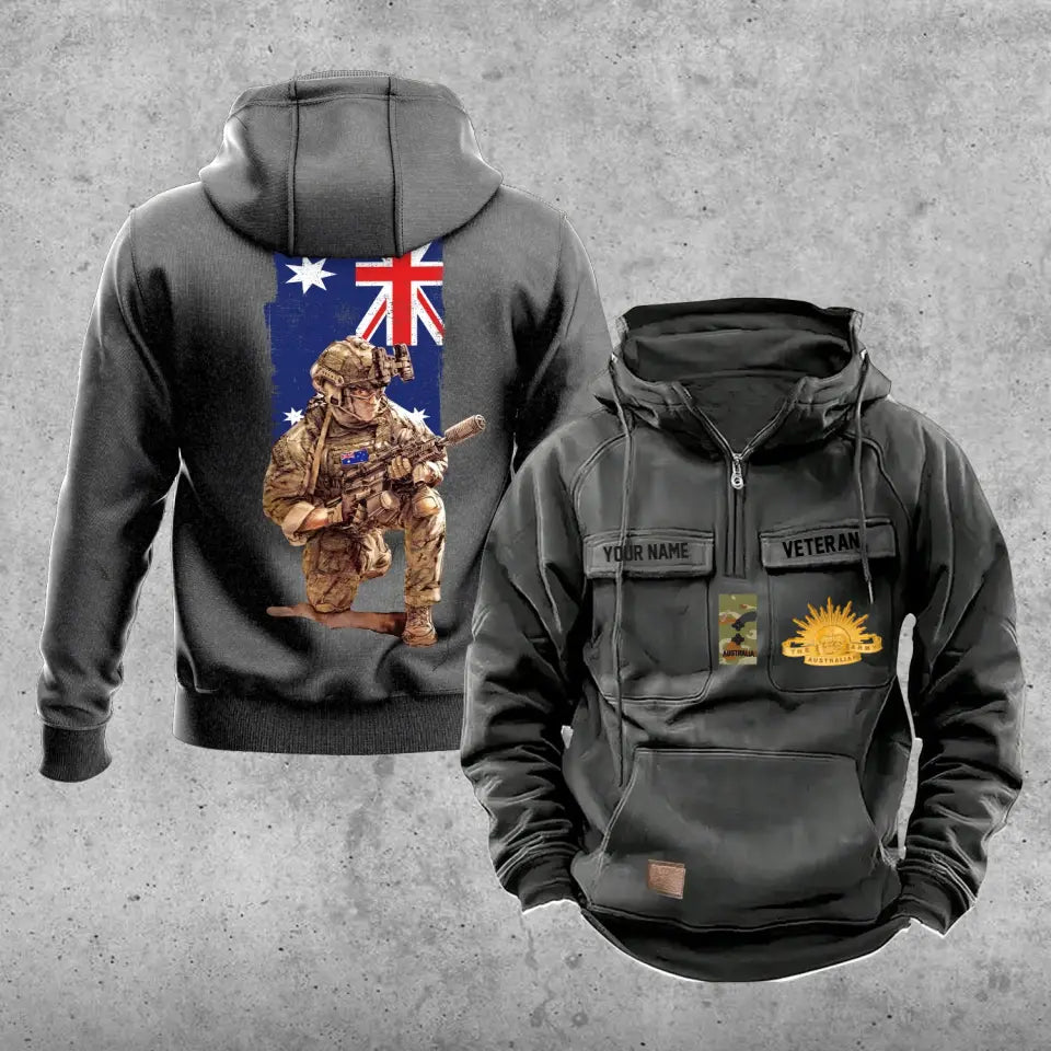 Sweat à capuche vintage personnalisé soldat/vétéran australien imprimé sur toute la surface - 21062402QA