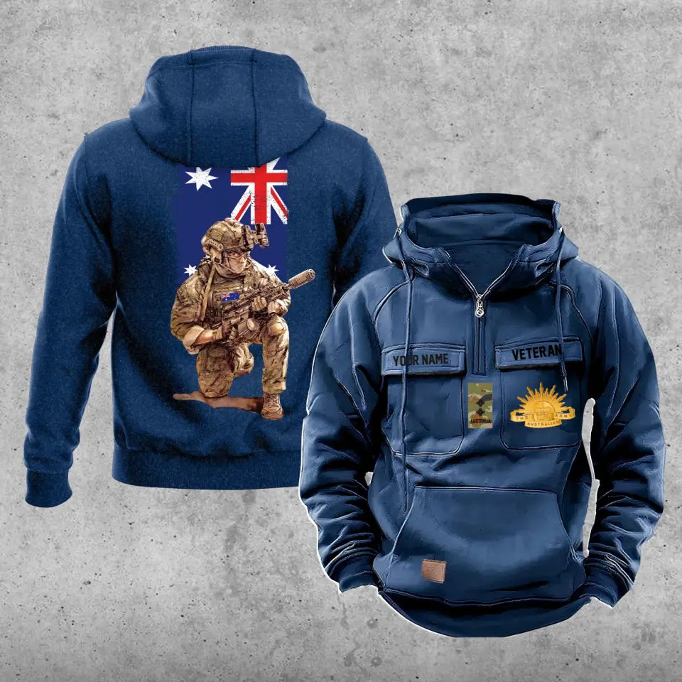 Sweat à capuche vintage personnalisé soldat/vétéran australien imprimé sur toute la surface - 21062402QA