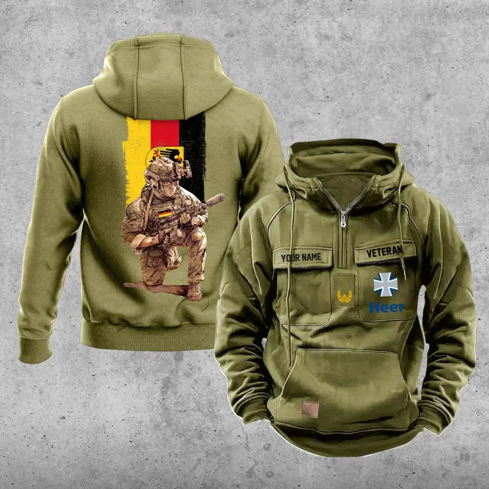 Personalisierter Vintage-Kapuzenpullover mit deutschem Soldaten-/Veteranen-Print – 21062402QA