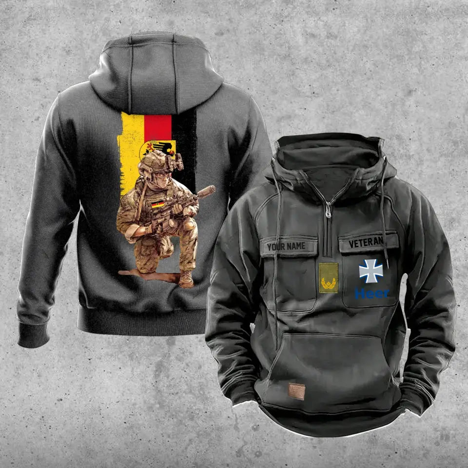 Personalisierter Vintage-Kapuzenpullover mit deutschem Soldaten-/Veteranen-Print – 21062402QA