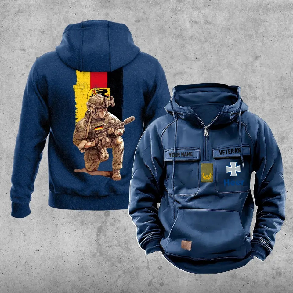 Sweat à capuche vintage personnalisé avec imprimé sur toute la surface, soldat/vétéran allemand - 21062402QA