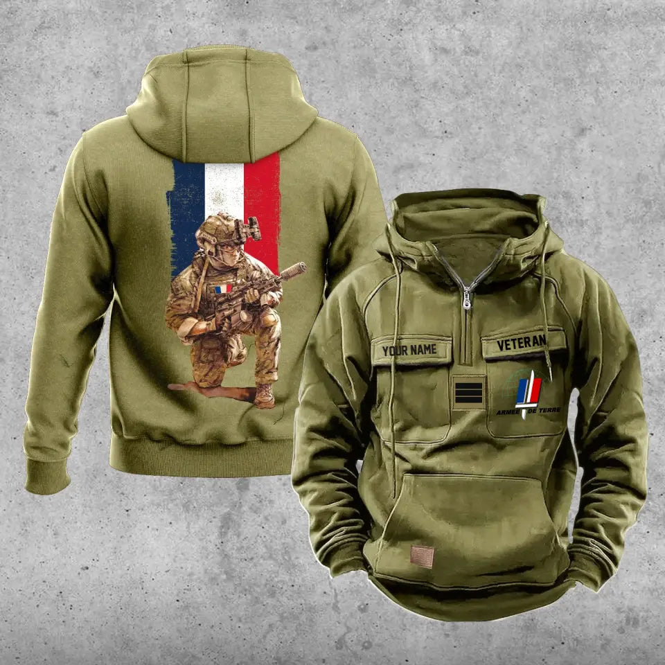 Sweat à capuche vintage personnalisé soldat/vétéran de la France imprimé sur toute la surface - 21062402QA