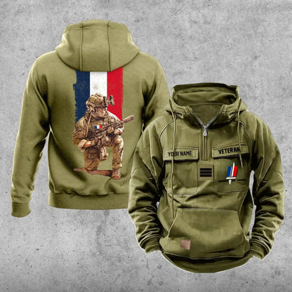 Personalisierter Vintage-Kapuzenpullover mit französischem Soldaten-/Veteranen-Print – 21062402QA