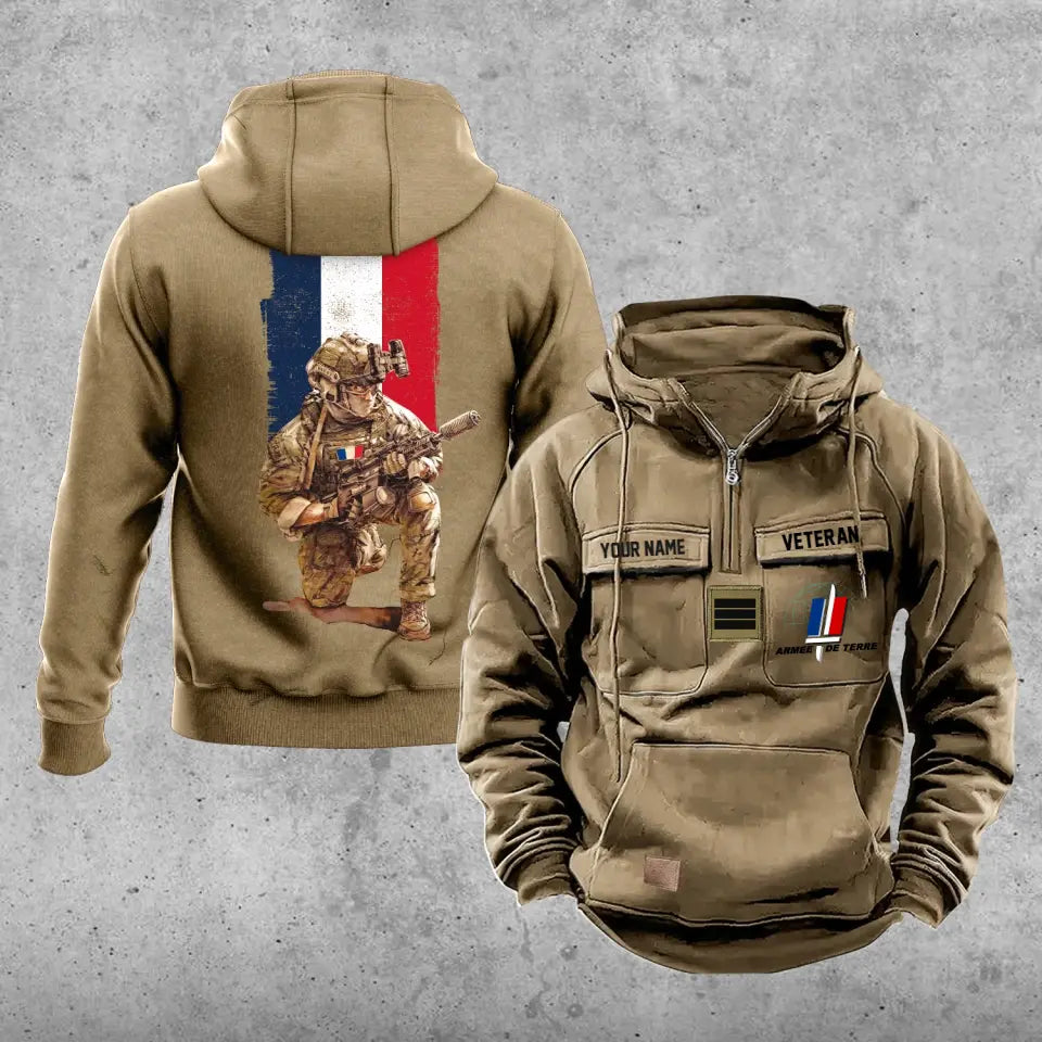 Personalisierter Vintage-Kapuzenpullover mit französischem Soldaten-/Veteranen-Print – 21062402QA