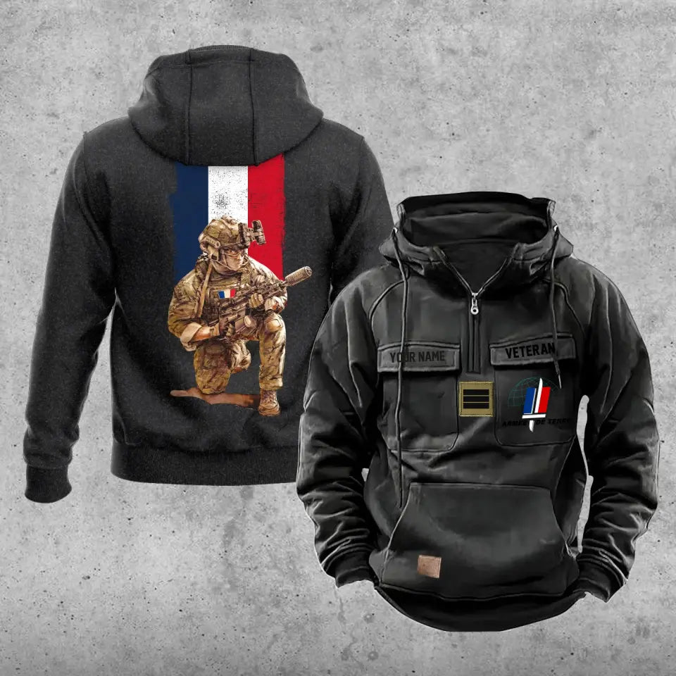 Sweat à capuche vintage personnalisé soldat/vétéran de la France imprimé sur toute la surface - 21062402QA