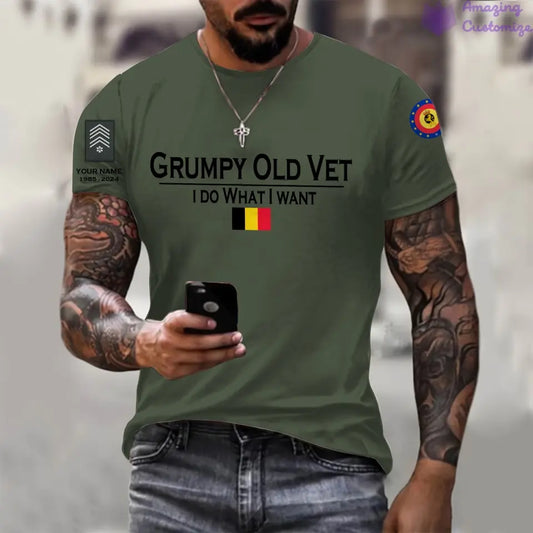 T-shirt personnalisé Belgique avec nom et grade Soldat/Vétéran imprimé sur toute la surface - 24062401QA