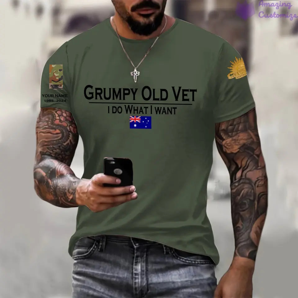 Personalisiertes Australien-T-Shirt für Soldaten/Veteranen mit Namen und Rang, komplett bedruckt – 24062401QA