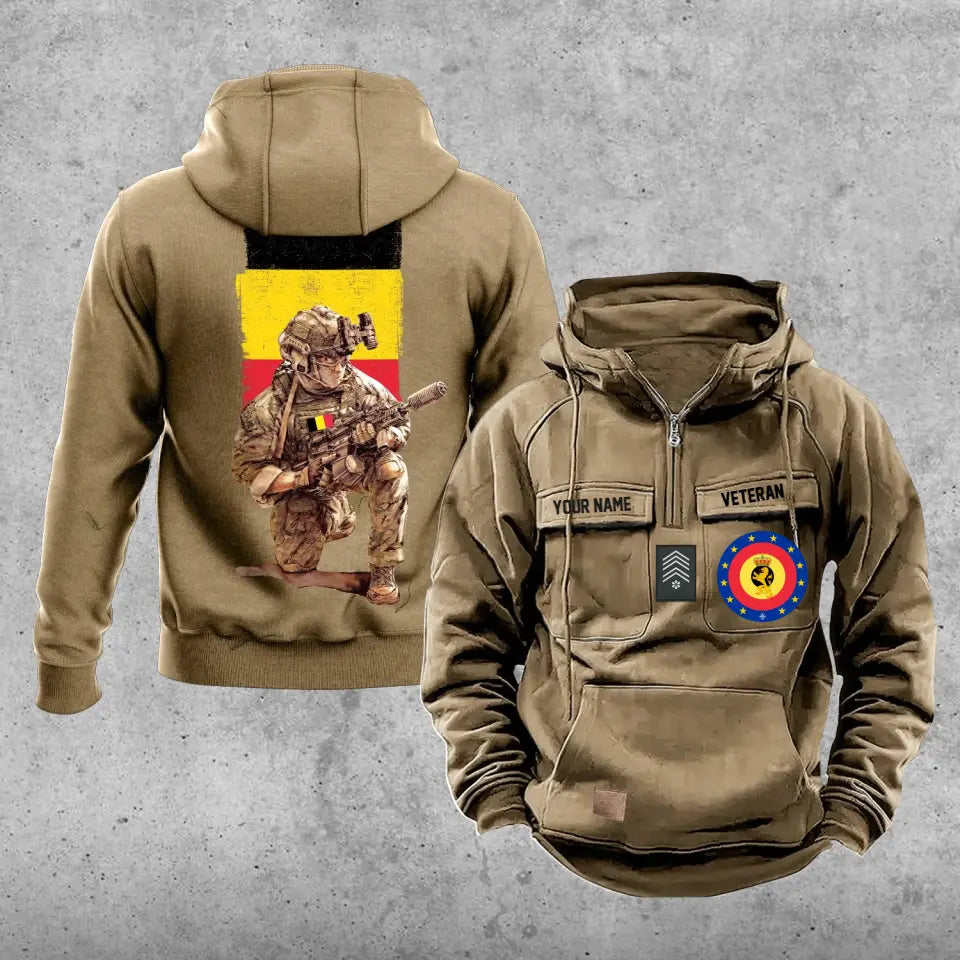 Sweat à capuche vintage personnalisé soldat/vétéran belge imprimé sur toute la surface - 21062402QA