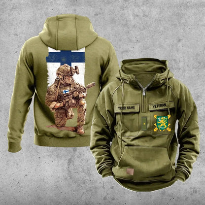 Sweat à capuche vintage personnalisé soldat/vétéran finlandais imprimé sur toute la surface - 21062402QA