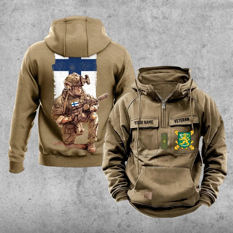 Sweat à capuche vintage personnalisé soldat/vétéran finlandais imprimé sur toute la surface - 21062402QA