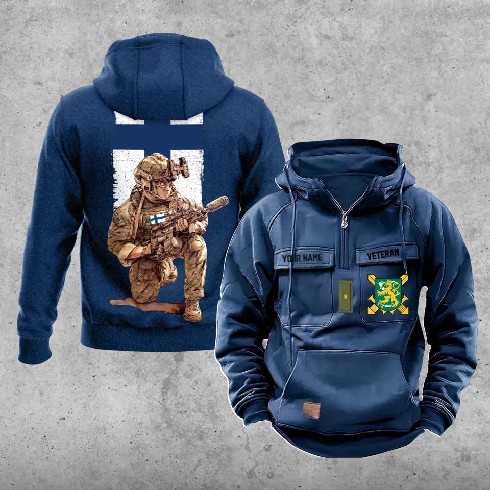 Sweat à capuche vintage personnalisé soldat/vétéran finlandais imprimé sur toute la surface - 21062402QA