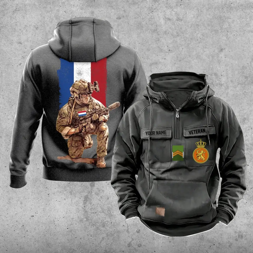 Sweat à capuche vintage personnalisé avec imprimé intégral du soldat/vétéran des Pays-Bas - 21062402QA