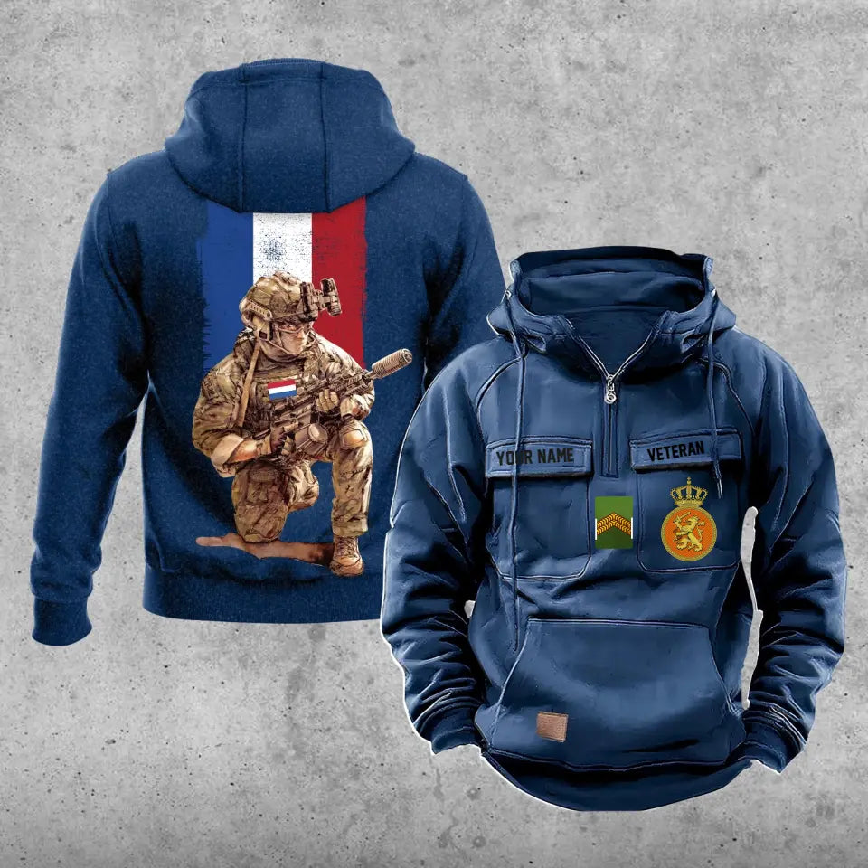 Personalisierter Vintage-Kapuzenpullover mit niederländischem Soldaten-/Veteranen-Print – 21062402QA