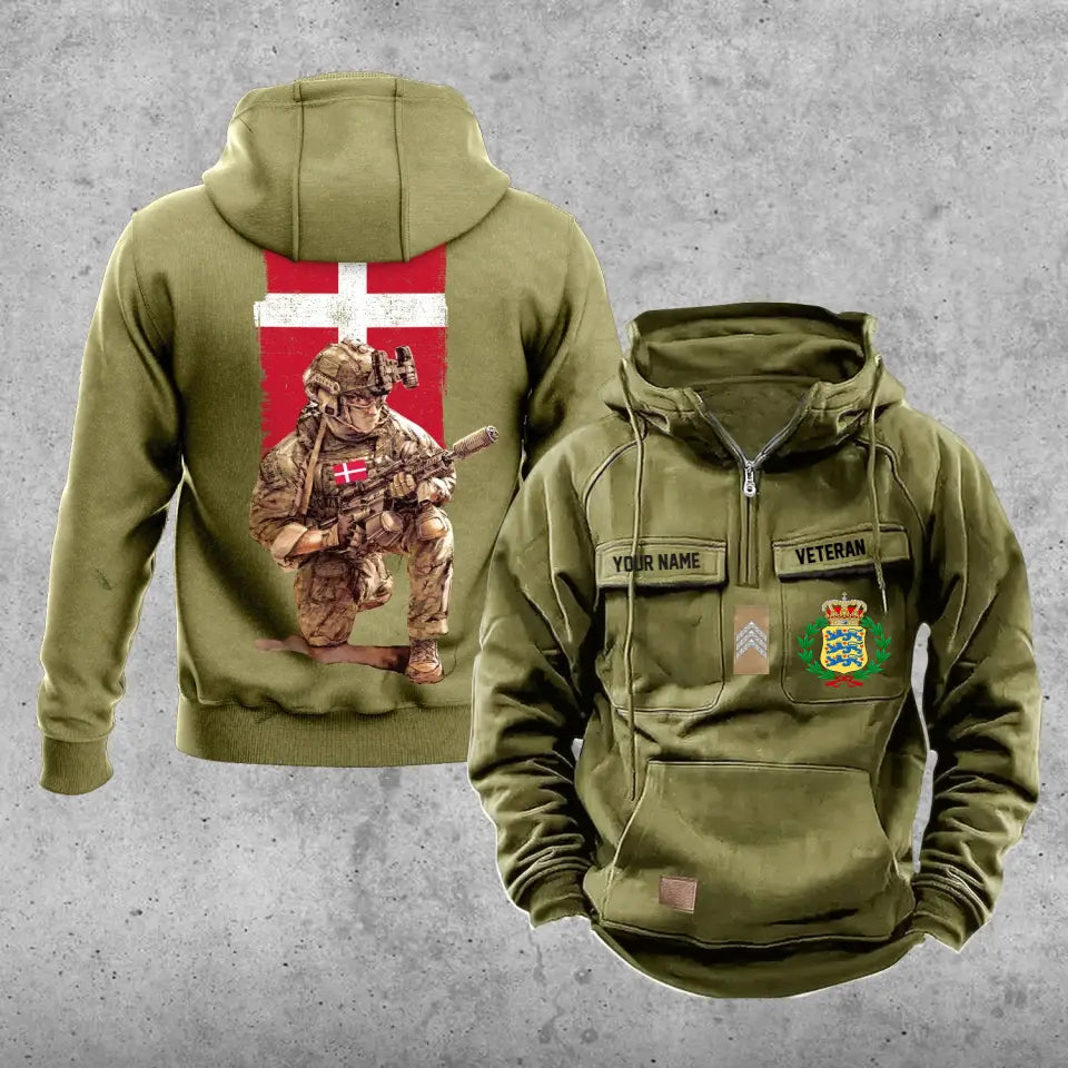 Sweat à capuche vintage personnalisé avec imprimé soldat/vétéran du Danemark - 21062402QA