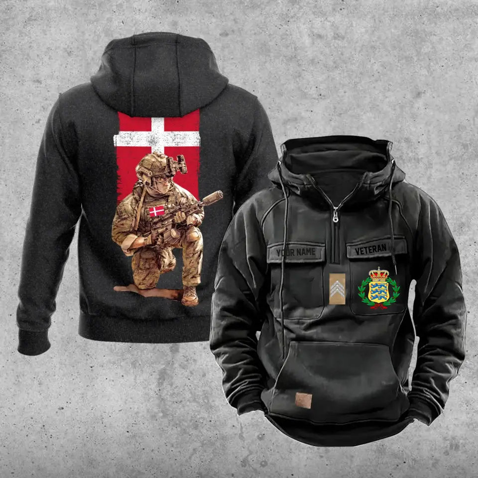 Sweat à capuche vintage personnalisé avec imprimé soldat/vétéran du Danemark - 21062402QA