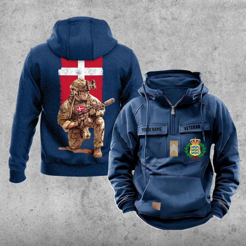 Sweat à capuche vintage personnalisé avec imprimé soldat/vétéran du Danemark - 21062402QA