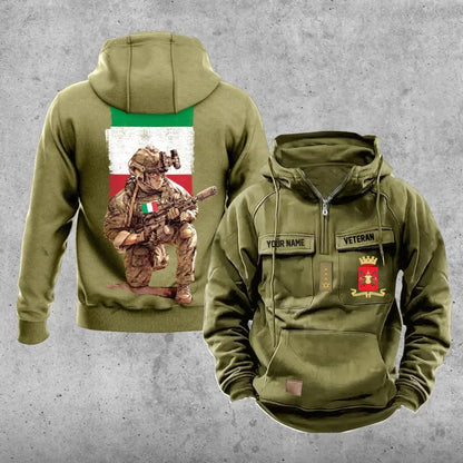 Personalisierter Vintage-Kapuzenpullover mit italienischem Soldaten-/Veteranen-Print – 21062402QA