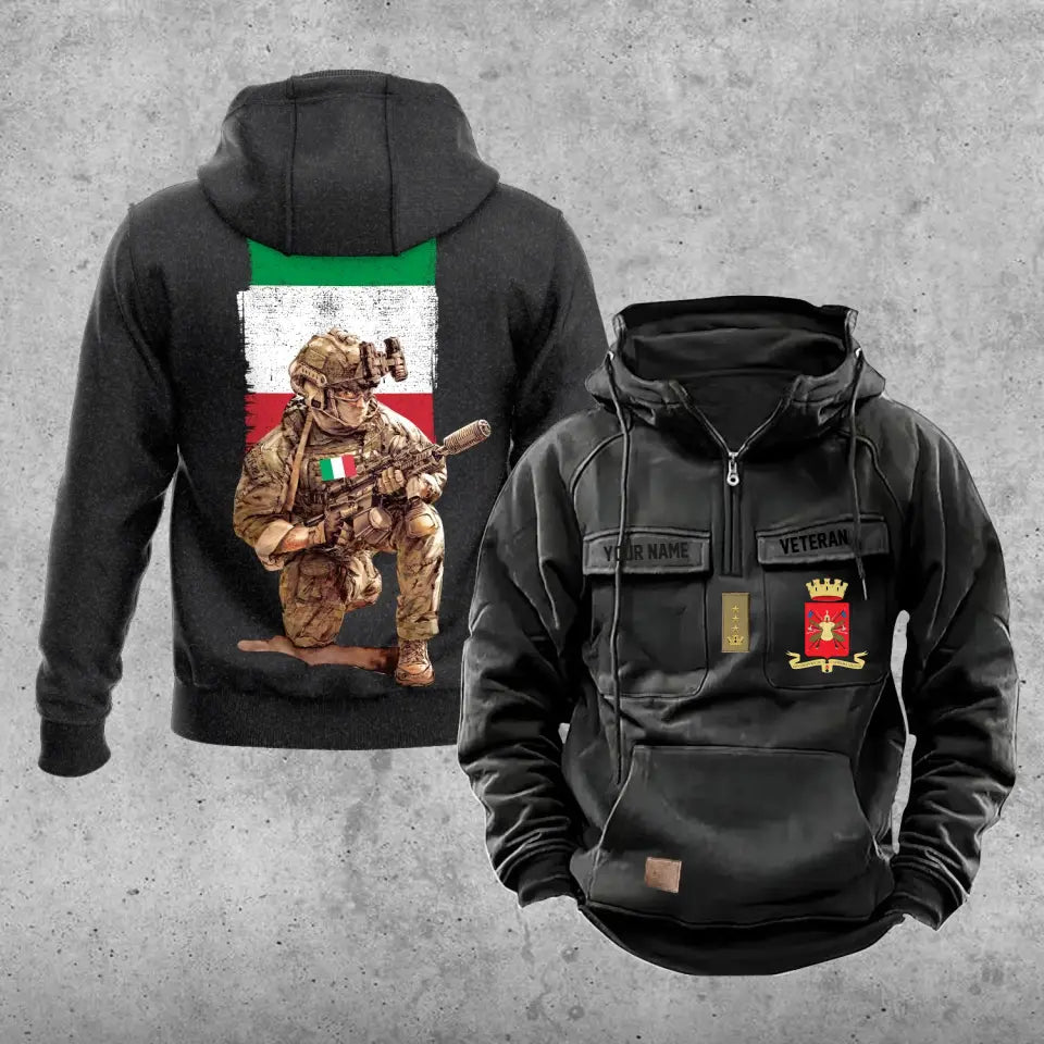 Sweat à capuche vintage personnalisé avec imprimé sur toute la surface, soldat/vétéran italien - 21062402QA