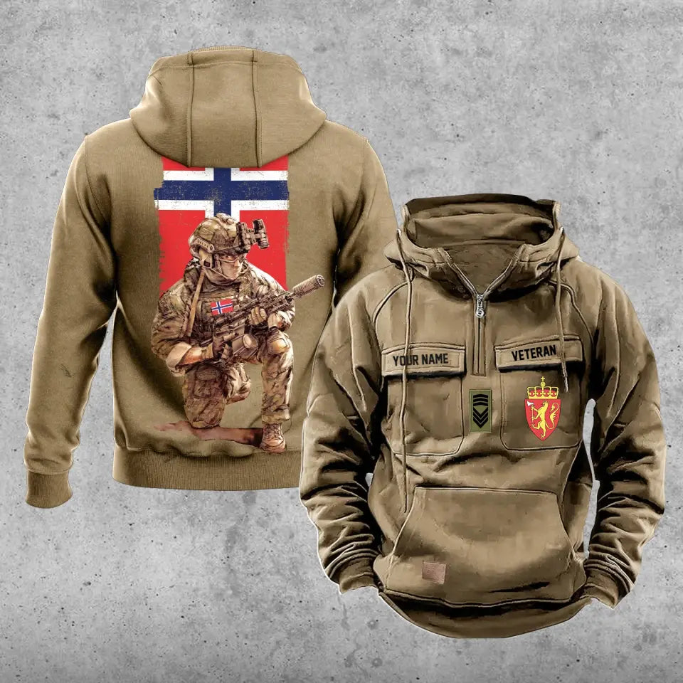 Personalisierter Norwegen Soldat/Veteran Vintage Kapuzenpullover Allover bedruckt - 21062402QA